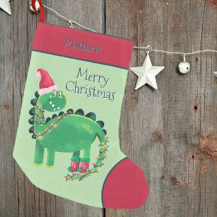 Merry Christmas Dinosaur Name Small Christmas Stocking