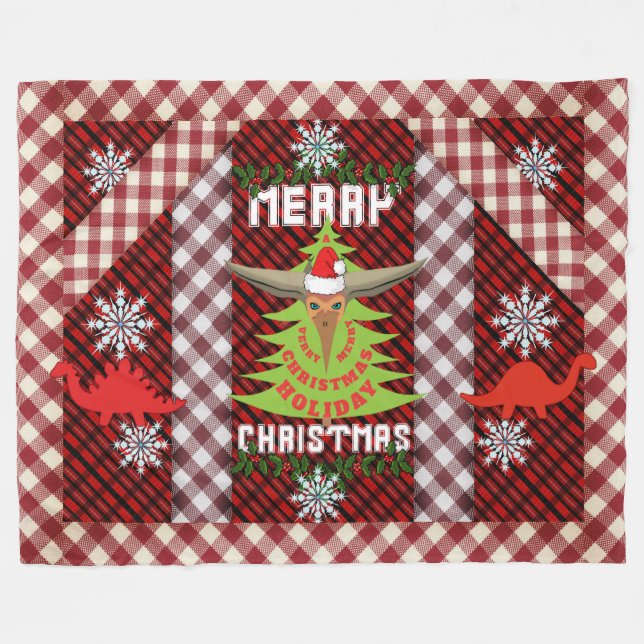 Merry Christmas Dinosaur Parade Fleece Blanket (Front (Horizontal))