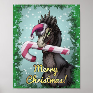 Merry Christmas Dinosaur Poster