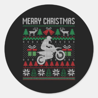 Merry Christmas Dirt Bike Santa Funny Family Match Classic Round Sticker