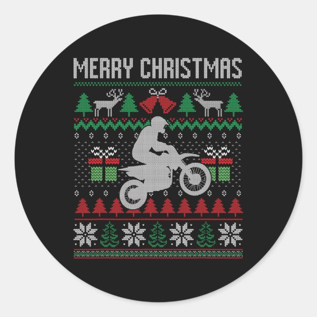Merry Christmas Dirt Bike Santa Funny Family Match Classic Round Sticker (Front)