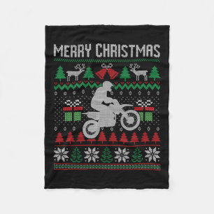Merry Christmas Dirt Bike Santa Funny Family Match Fleece Blanket
