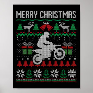 Merry Christmas Dirt Bike Santa Funny Family Match Poster