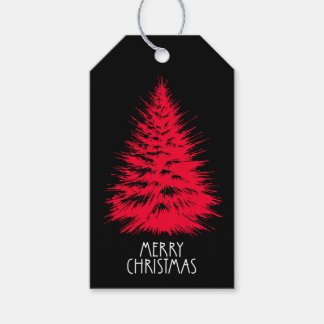 Merry Christmas Distressed Chic Red Pine Tree Gift Tags