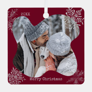 Merry Christmas Distressed Snowflakes Custom Photo Metal Tree Decoration
