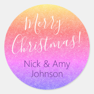 "Merry Christmas" DIY Names/Rainbow Glitter Classic Round Sticker