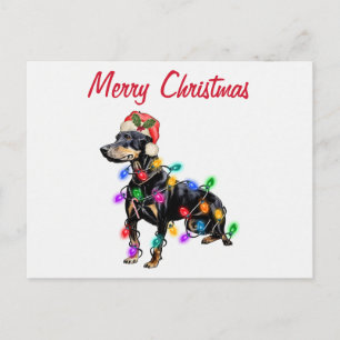 Merry Christmas Doberman Dog in Santa's Hat Holiday Postcard
