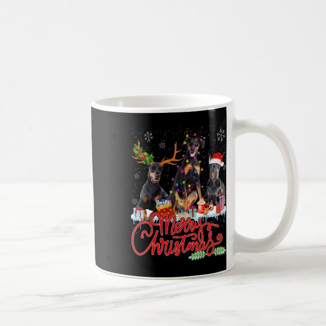 Merry Christmas Doberman Pinscher Dogs Santa Reind Coffee Mug (Right)