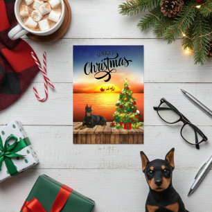 Merry Christmas Doberman Sunset Bay Dock Holiday Card