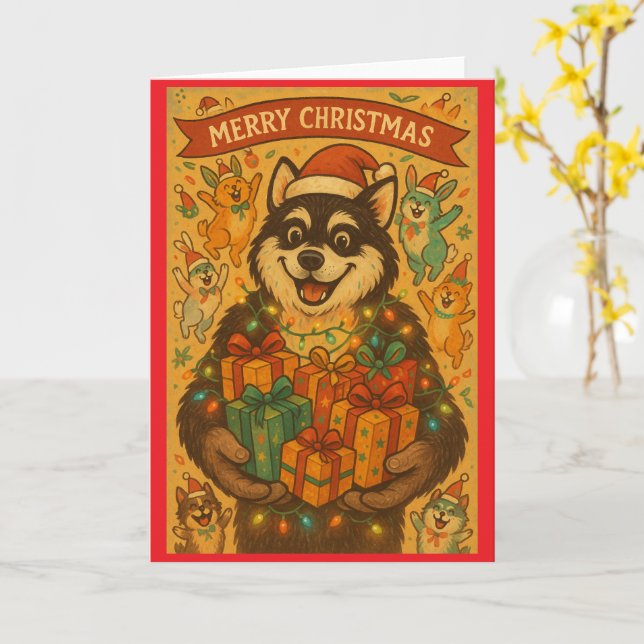 Merry Christmas Dog Card (Yellow Flower)