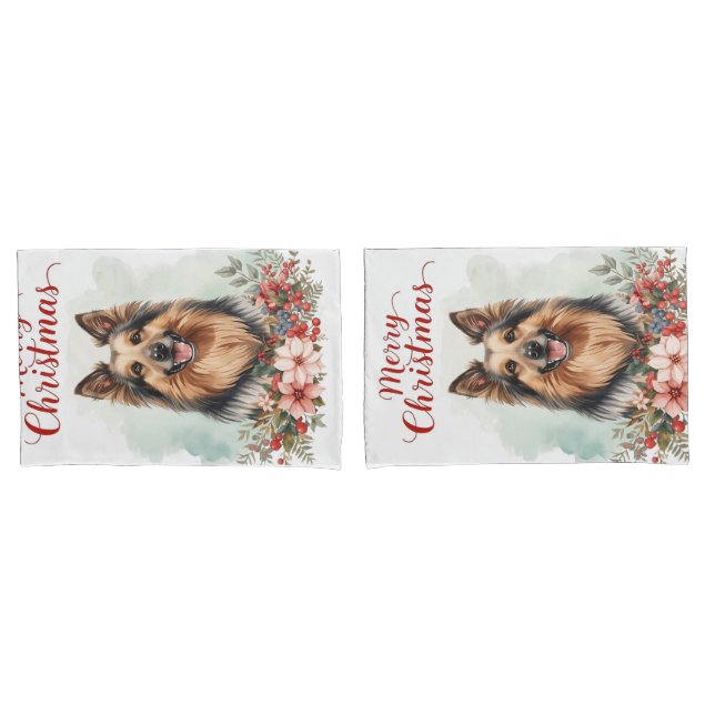 Merry Christmas Dog Cozy Winter Bedroom Bedding Pillowcase (Front-Set)