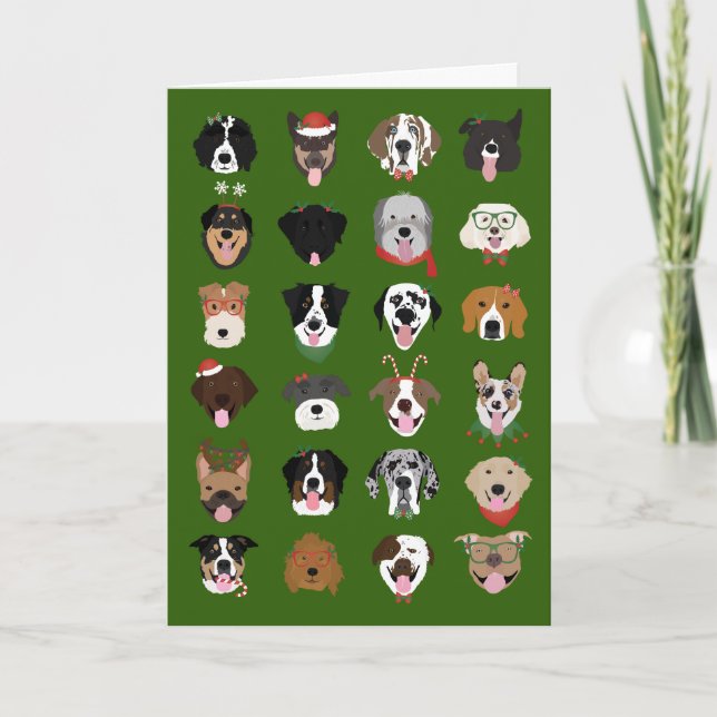 Merry Christmas Dog Face Pattern Holiday Card (Front)