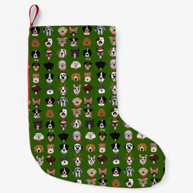 Merry Christmas Dog Face Pattern Small Christmas Stocking (Front)
