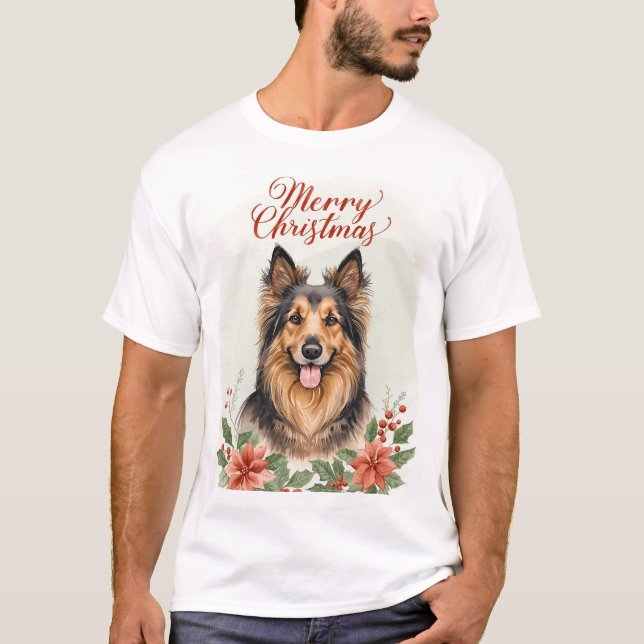 Merry Christmas Dog Festive Holiday Graphic T-Shirt (Front)