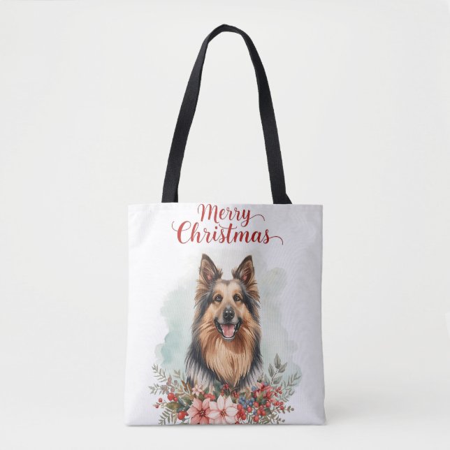 Merry Christmas Dog Festive Holiday Shopping Tote Bag (Front)