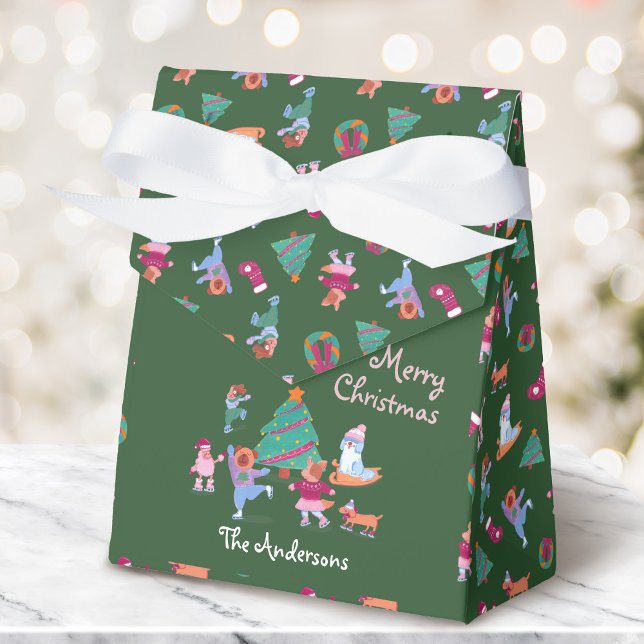 Merry Christmas Dog Ice Skating Festive Green Favour Box (Creator Uploaded)