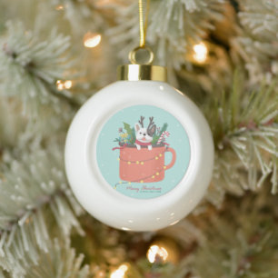 Merry Christmas: Dog Illustration Art Ceramic Ball Christmas Ornament