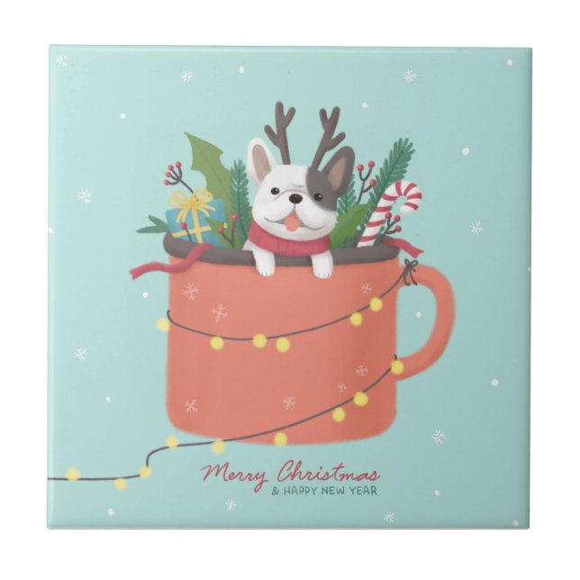Merry Christmas: Dog Illustration Art Ceramic Tile (Front)