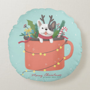 Merry Christmas: Dog Illustration Art Round Cushion