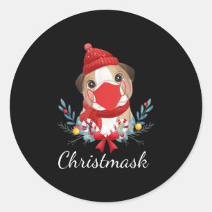 Merry Christmas Dog Lover Bulldog Wearing Mask Classic Round Sticker