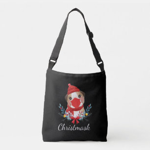 Merry Christmas Dog Lover Bulldog Wearing Mask Crossbody Bag