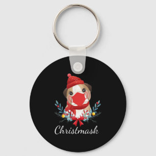 Merry Christmas Dog Lover Bulldog Wearing Mask Key Ring