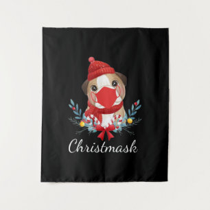 Merry Christmas Dog Lover Bulldog Wearing Mask Tapestry