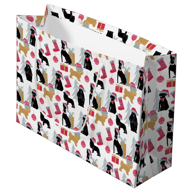 Merry Christmas Dog Pattern Large Gift Bag (Front Angled)