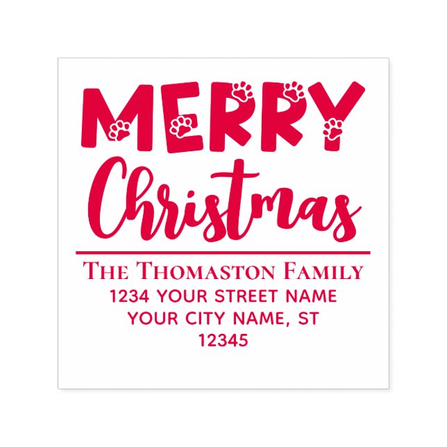 Merry Christmas, Dog Paw Prints #2 Name Address Self-inking Stamp (Design)
