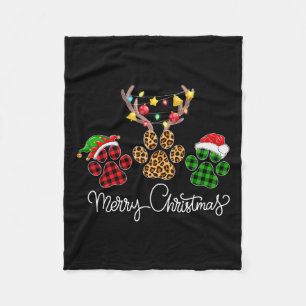 Merry Christmas Dog Paws Lights Buffalo Plaid And Fleece Blanket