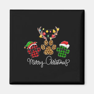 Merry Christmas Dog Paws Lights Buffalo Plaid and Magnet