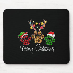 Merry Christmas Dog Paws Lights Buffalo Plaid and Mouse Pad
