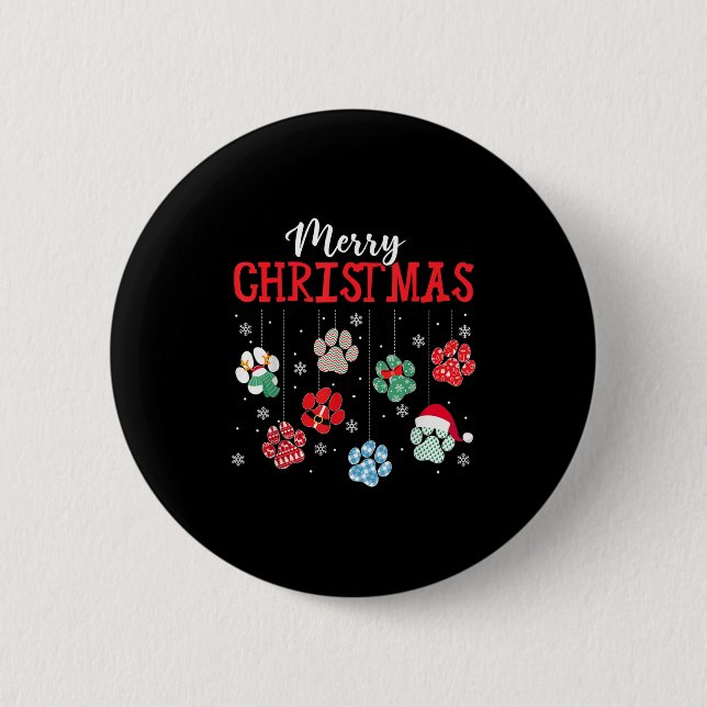 Merry Christmas Dog Paws Lights Funny Xmas Womens  6 Cm Round Badge (Front)