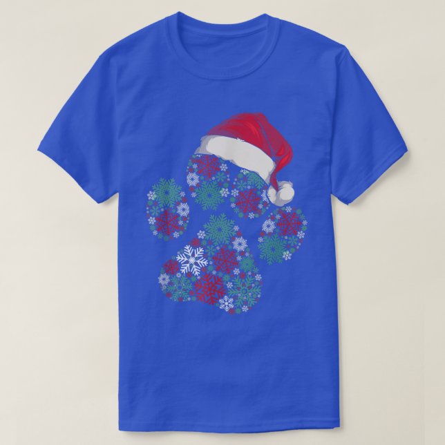 Merry Christmas Dog Paws Lights Santa Hat Snowflak T-Shirt (Design Front)