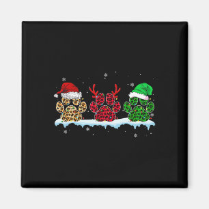 Merry Christmas Dog Paws Santa Hat Lights Leopard Magnet