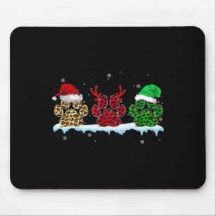 Merry Christmas Dog Paws Santa Hat Lights Leopard Mouse Pad