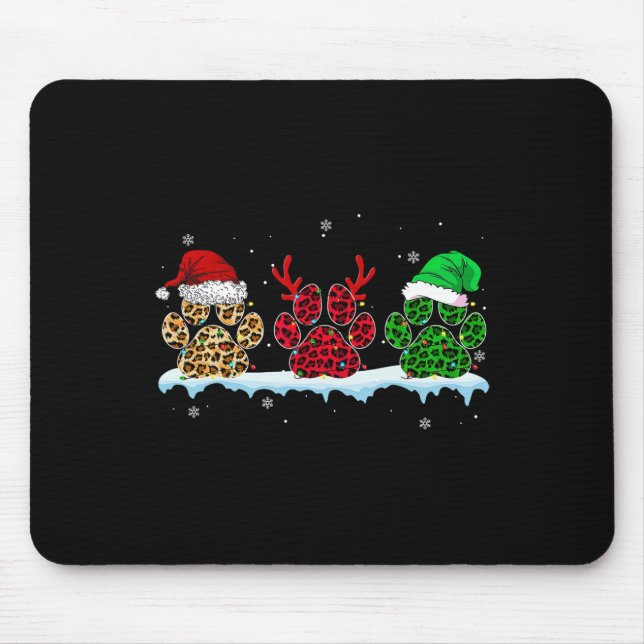 Merry Christmas Dog Paws Santa Hat Lights Leopard  Mouse Pad (Front)