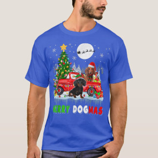 Merry Christmas Dog Santa Elf Dachshunds On Pickup T-Shirt