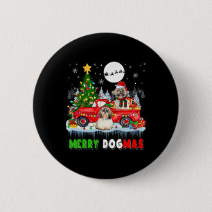 Merry Christmas Dog Santa Elf Shih Tzus On Pickup 6 Cm Round Badge