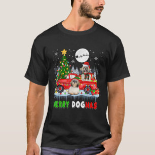 Merry Christmas Dog Santa Elf Shih Tzus On Pickup  T-Shirt