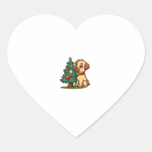Merry Christmas Dog with nice Tree for Adults and Heart Sticker