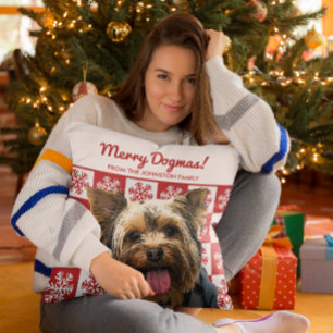 Merry Christmas Dog Yorkie Terrier Dogmas Red  Cushion