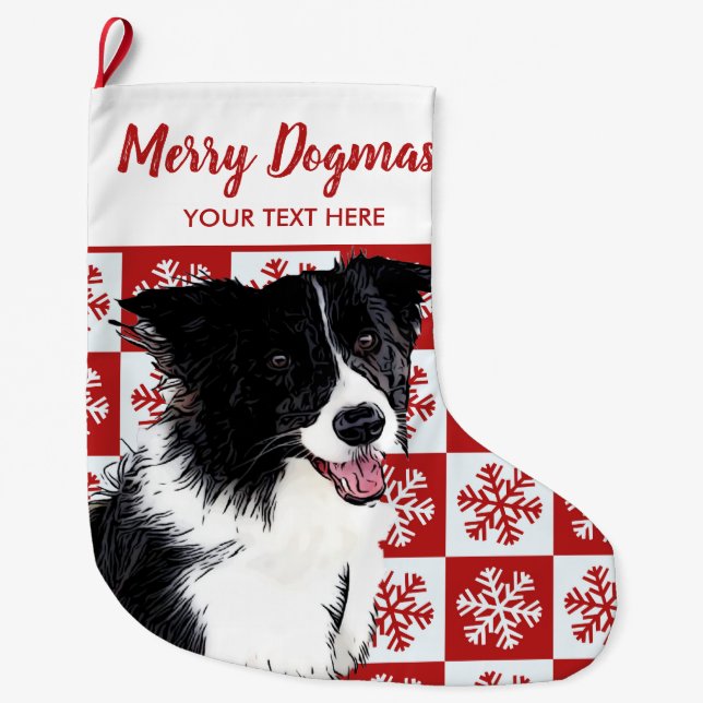 Merry Christmas Dogmas Border Collie Festive Dog  Large Christmas Stocking (Front)