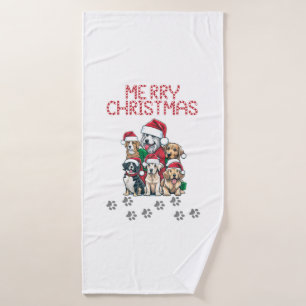 Merry Christmas dogs   Bath Towel