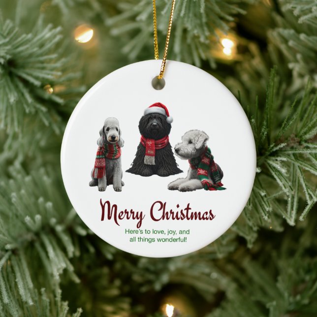 Merry Christmas Dogs Ceramic Ornament (Tree)