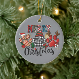 Merry Christmas Dogs Dog Mom Paws  Ceramic Ornament
