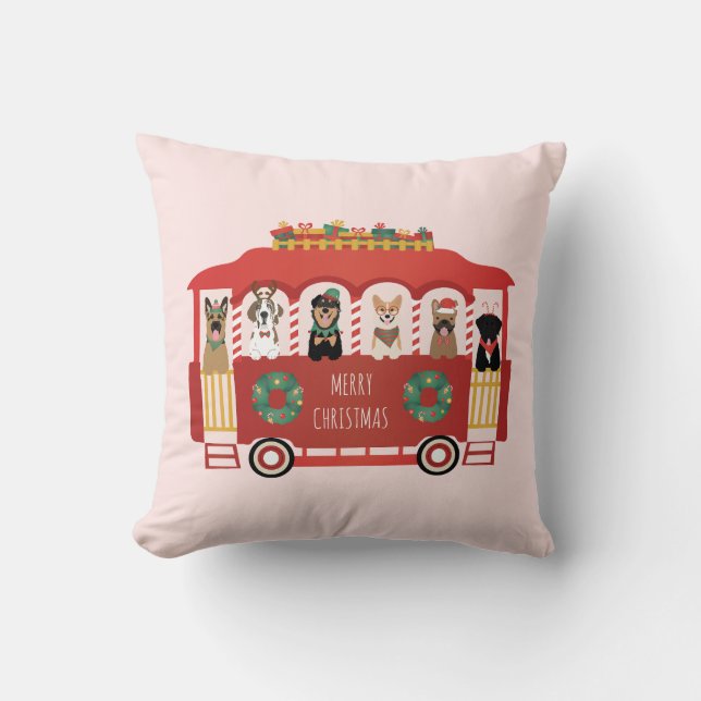 Merry Christmas Dogs Holiday Trolly Cushion (Front)