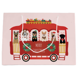 Merry Christmas Dogs Holiday Trolly Large Gift Bag