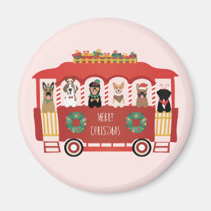 Merry Christmas Dogs Holiday Trolly Magnet