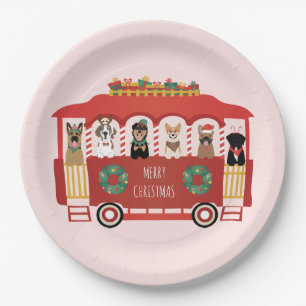 Merry Christmas Dogs Holiday Trolly Paper Plate